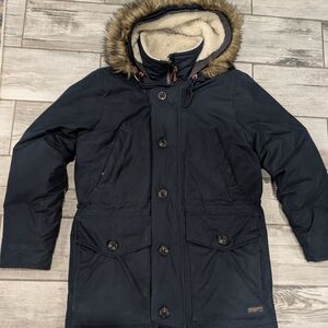 Abercrombie & Fitch ULTRA Men’s Down Parka Navy Faux Fur Hood Size M